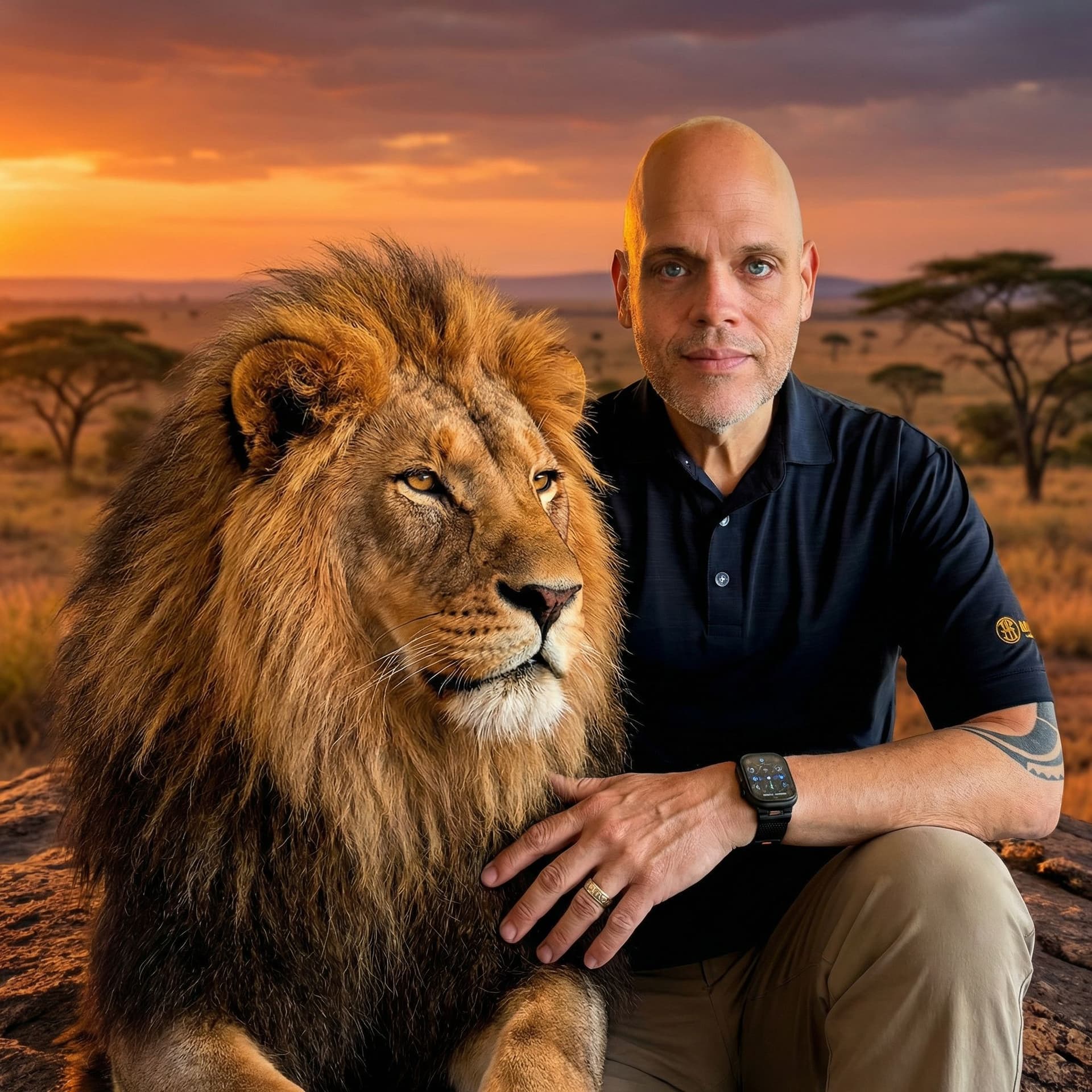 AI generated: Create a powerful image with the subject and a lion 