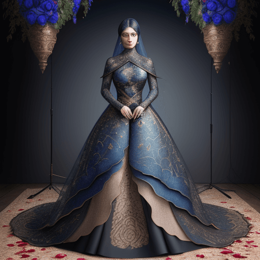 AI generated: A beautiful photorealistic full body dress made entirely of leaves with blue apple texture, rose des...