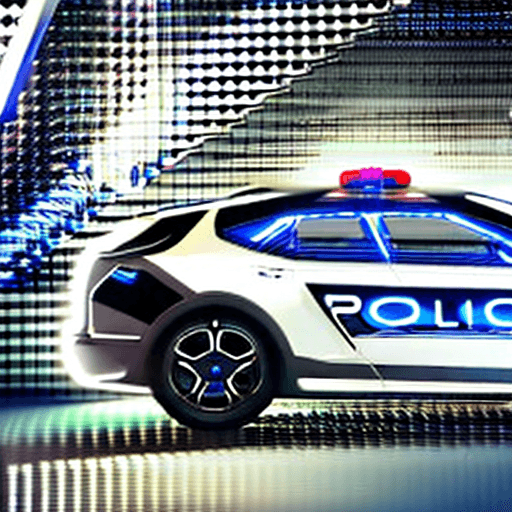 AI generated: Futuristic Concept car with luxury sports (police) features and white with sapphire blue and black d...