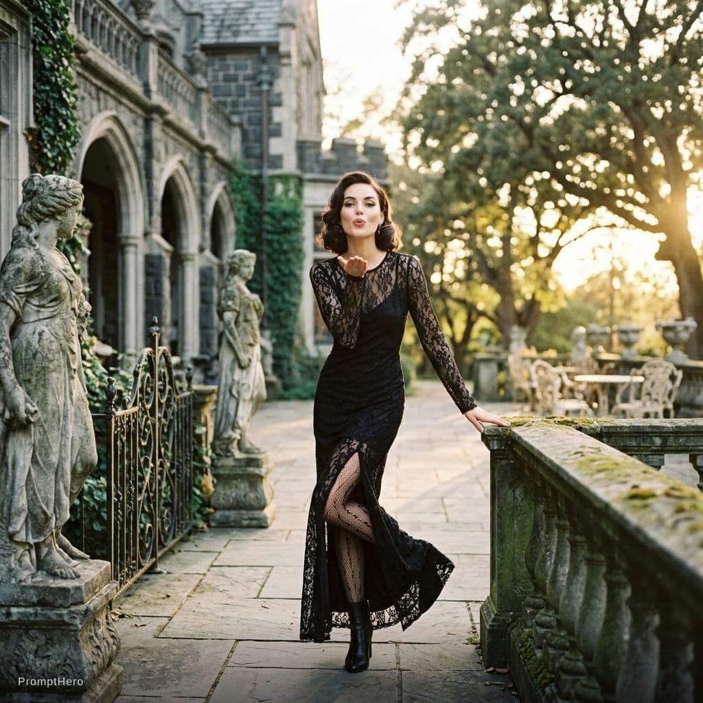 AI generated: full body view,bold,sexy clothes,provocative pose,gothic mansion,highly detailed,masterpiece,profess...