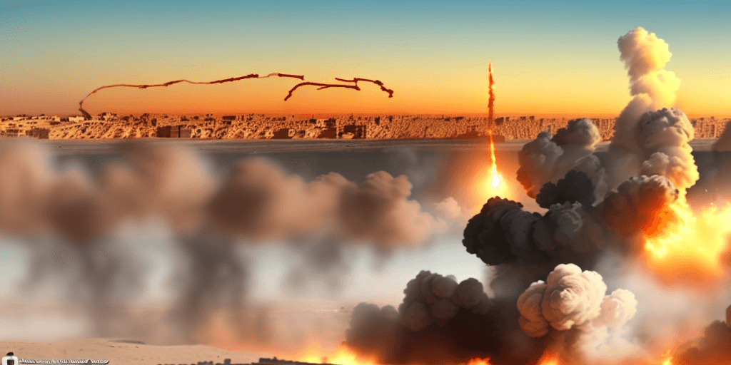AI generated: Design an impactful header image for a blog article discussing the recent unprecedented attacks by H...