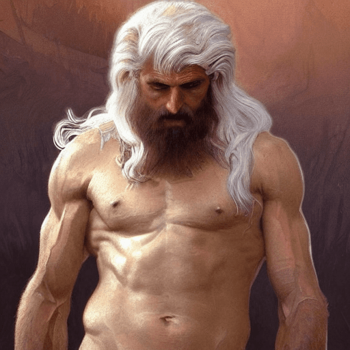 AI generated: painted portrait of rugged zeus, god of thunder, greek god, white hair, masculine, mature, handsome,...
