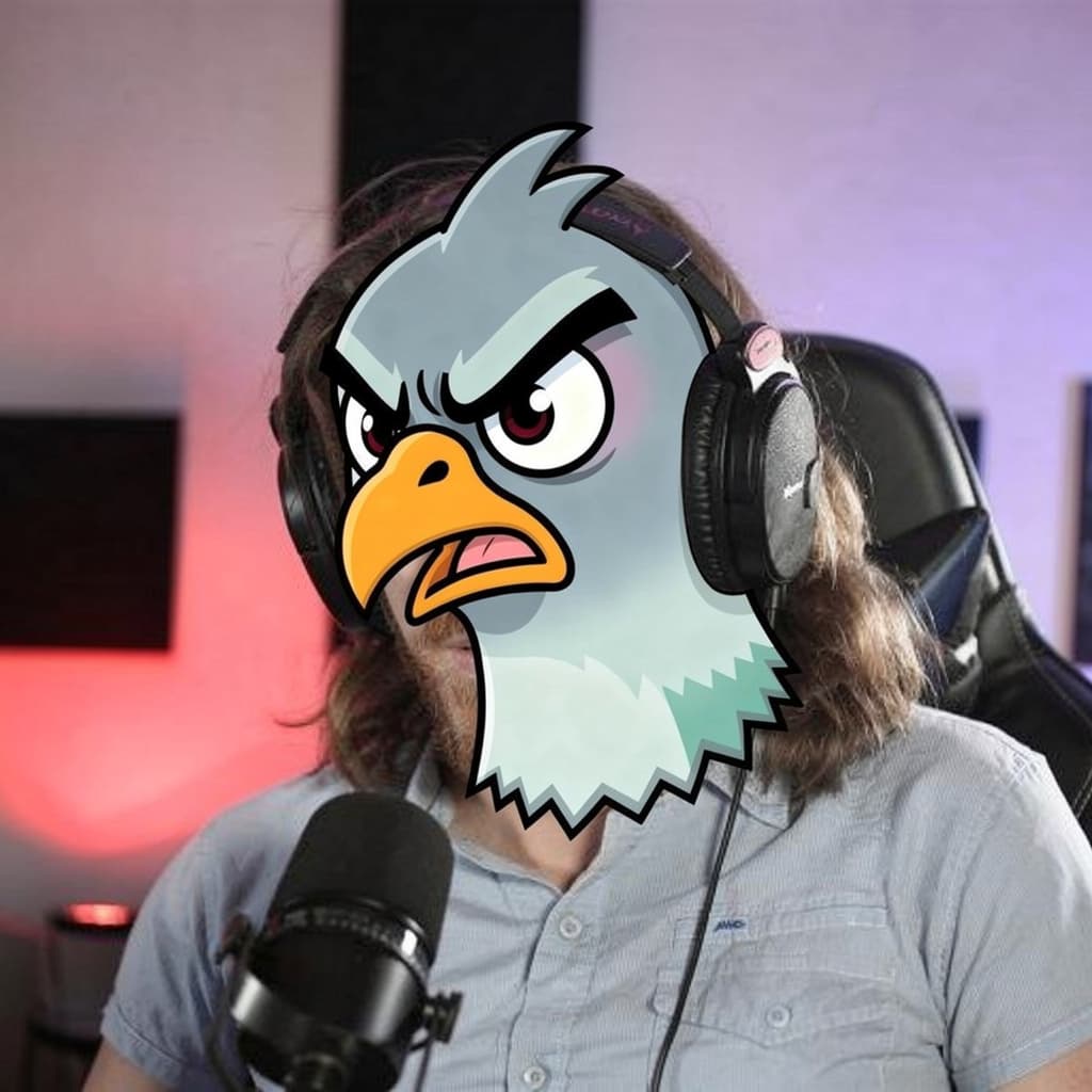AI generated: I want a caricature of the image attached as an angry pigeon try to keep the face clear but keep it ...