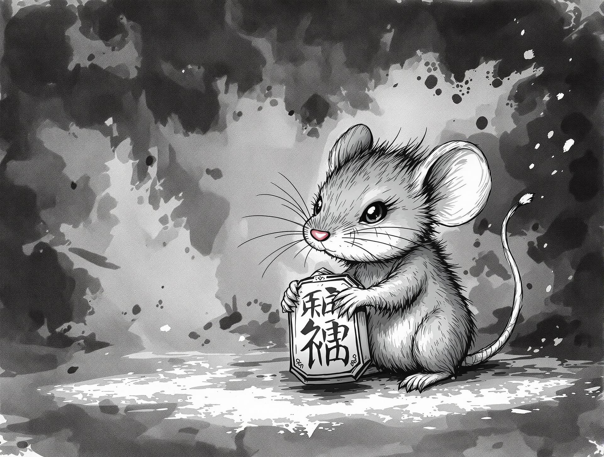AI generated: exquisite，best quality, original, wallpaper,  complicated_background,ink style background， a cute Mo...