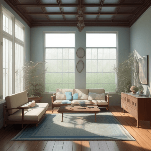 AI generated: High resolution photography interior design, dreamy sunken living room conversation pit, wooden floo...