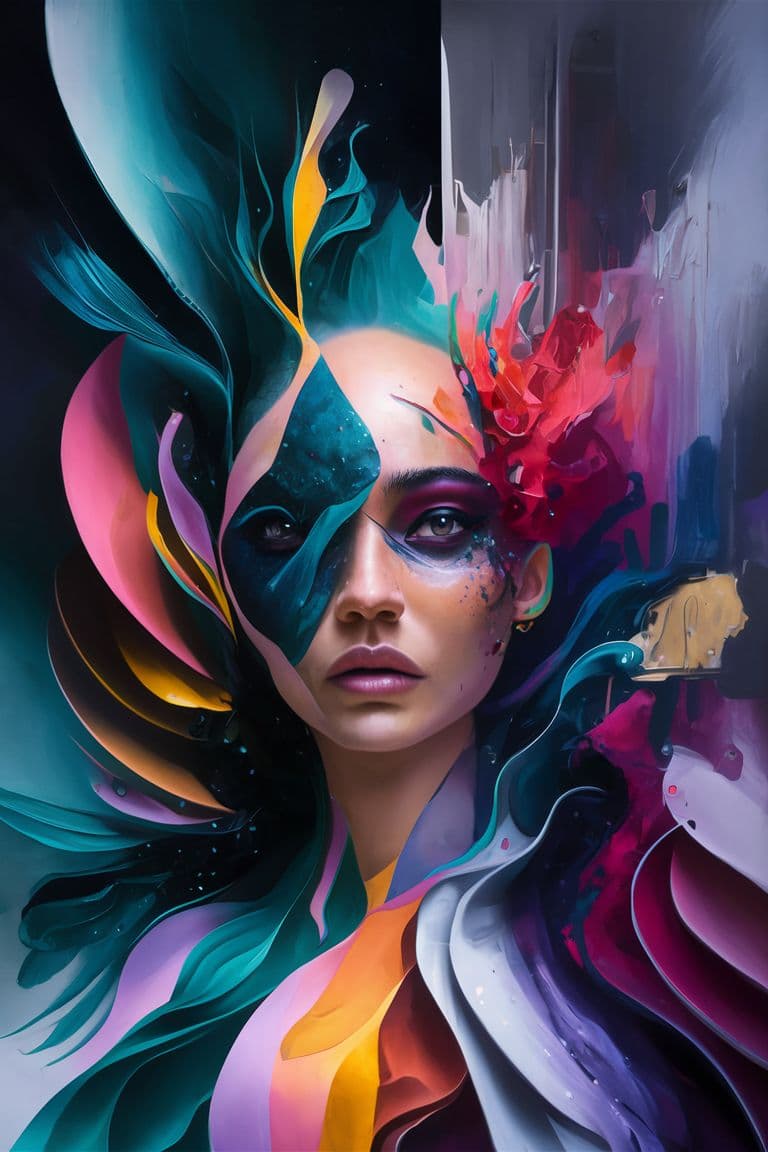 AI generated: A stunning collection of abstract paintings that delve into the connection between color, shape, and...