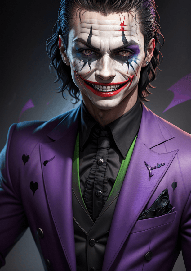 AI generated: Cristiano Ronaldo as (the joker), skindentation, bright realistic eyes and a huge maniacal grin, mas...