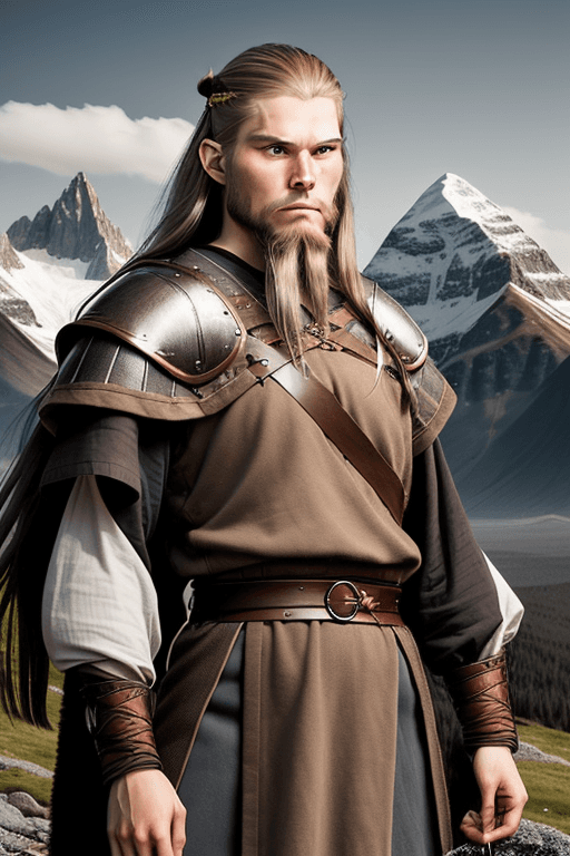 AI generated: Man, 20yo, tall, slim, long straight hair, light brown hair, gray eyes, short full beard, serious fa...