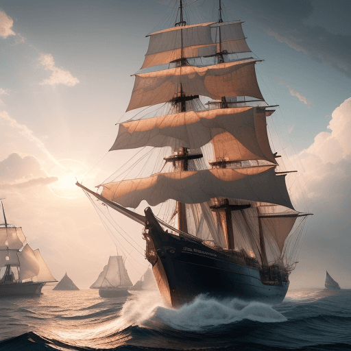 AI generated: Photo of a ultra realistic sailing ship, dramatic light, pale sunrise, cinematic lighting, battered,...