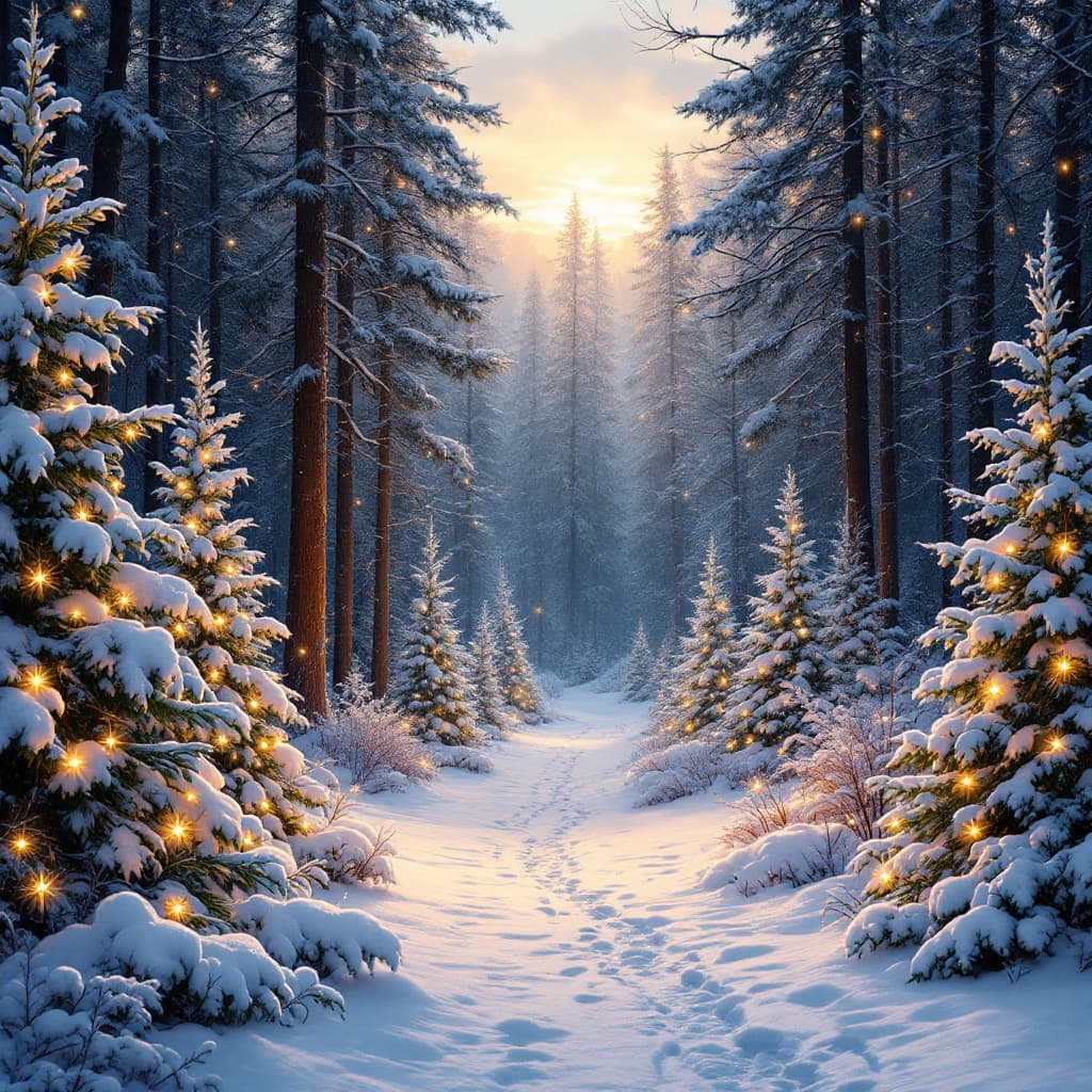 AI generated: christmas decor in the snowy forest landscape