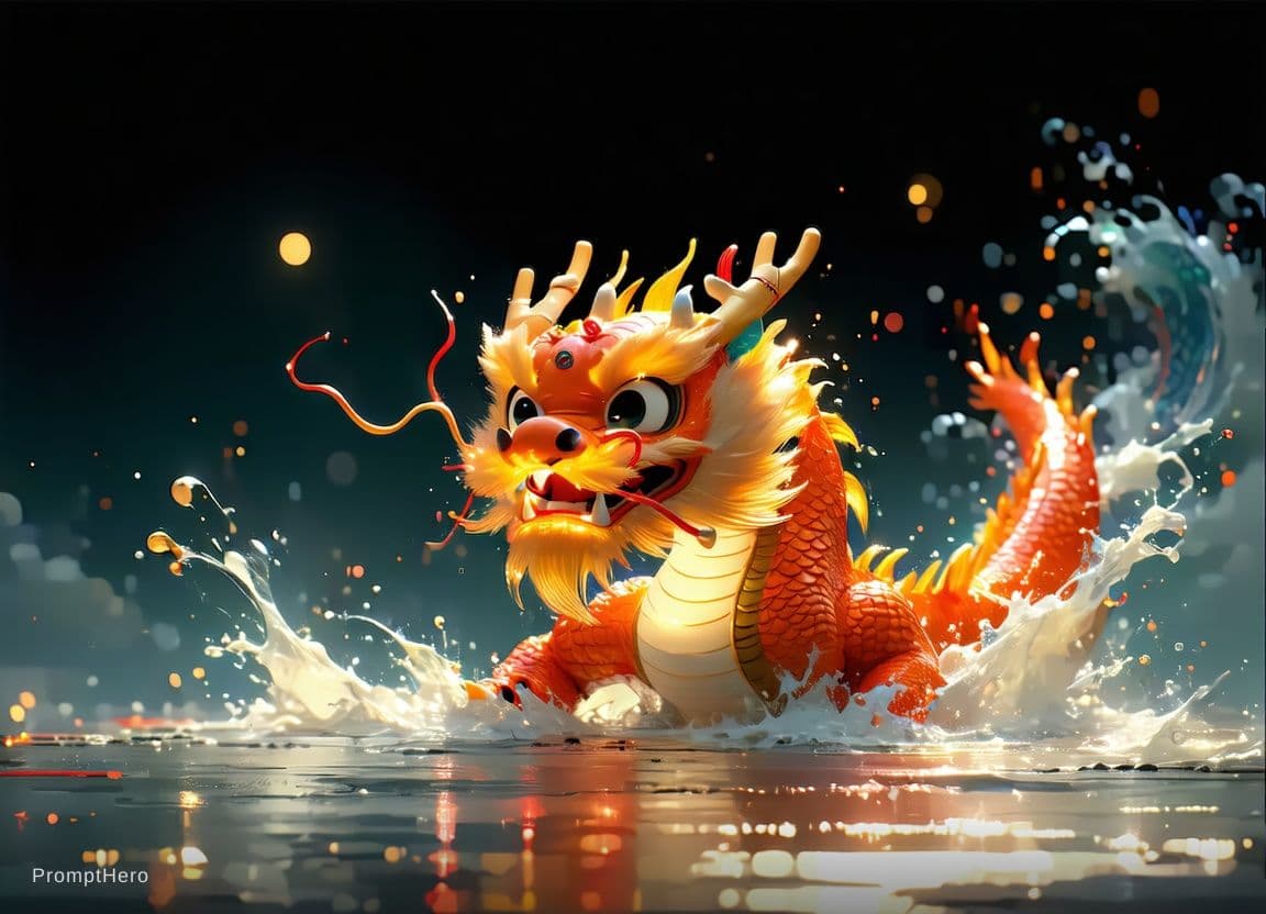 AI generated: Kyoto Animation stylized anime mixed with tradition Chinese artworks~ A dragon flying at modern cybe...