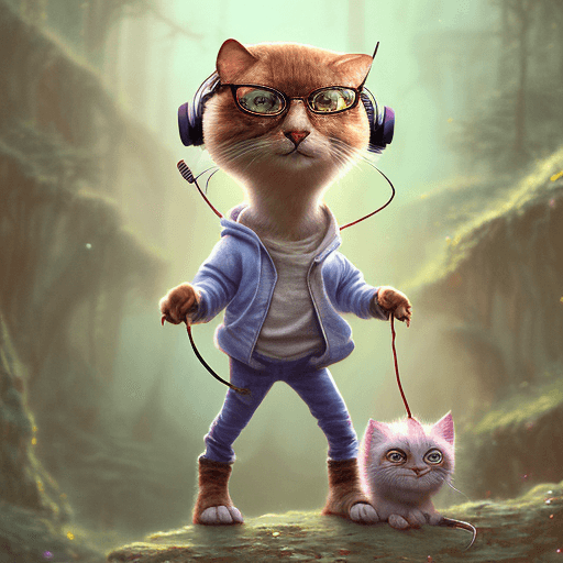 AI generated: strybk, extremely cool CAT dressed on hoodie and sneakers. wearing music headphones and cool glasses...