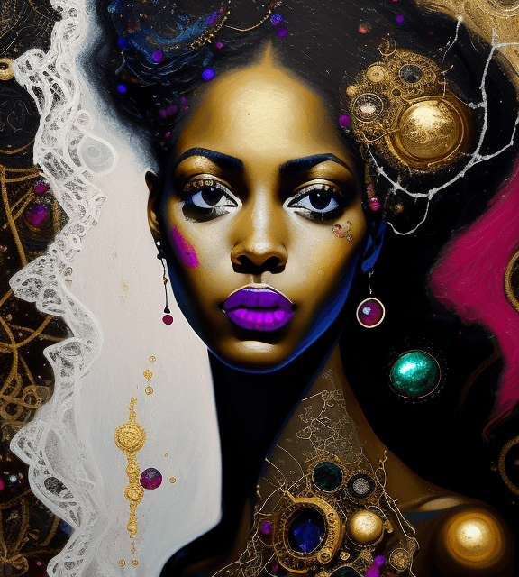 AI generated: Oil painting, high resolution 8k,  Jackson Pollock master painter, Byzantine artwork, 
young black l...