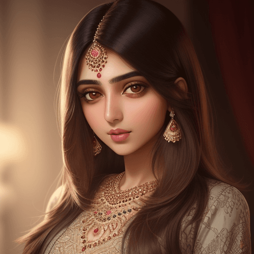 AI generated: A close-up portrait of a young beautiful pakistani girl, soft natural skin, long layered bob hair st...