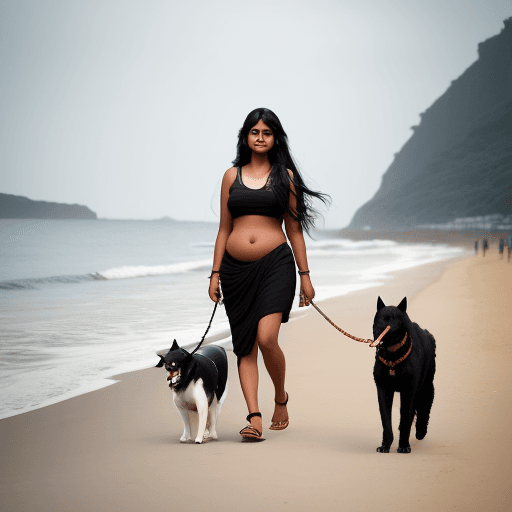 AI generated: indian girl, 18-24 year old, black long hair ,big body, beautiful face, standing,,sea beach backgrou...