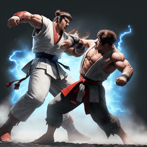 AI generated: picture of Epic battle between Bison and Ryu and Ken