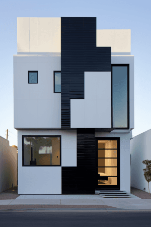 AI generated: A modern design with minimalistic building, black & white monochromatic color on exterior walls, geo...