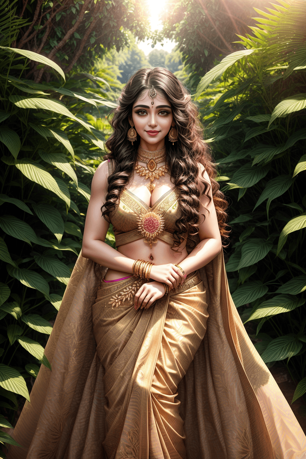 AI generated: young 21 y.o indian girl, black brown blonde hair, curly hair, pink lips, (sexy smile), perfect eyes...