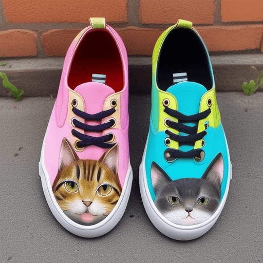 AI generated: zapatillas con colores e imágenes de un gato siamés