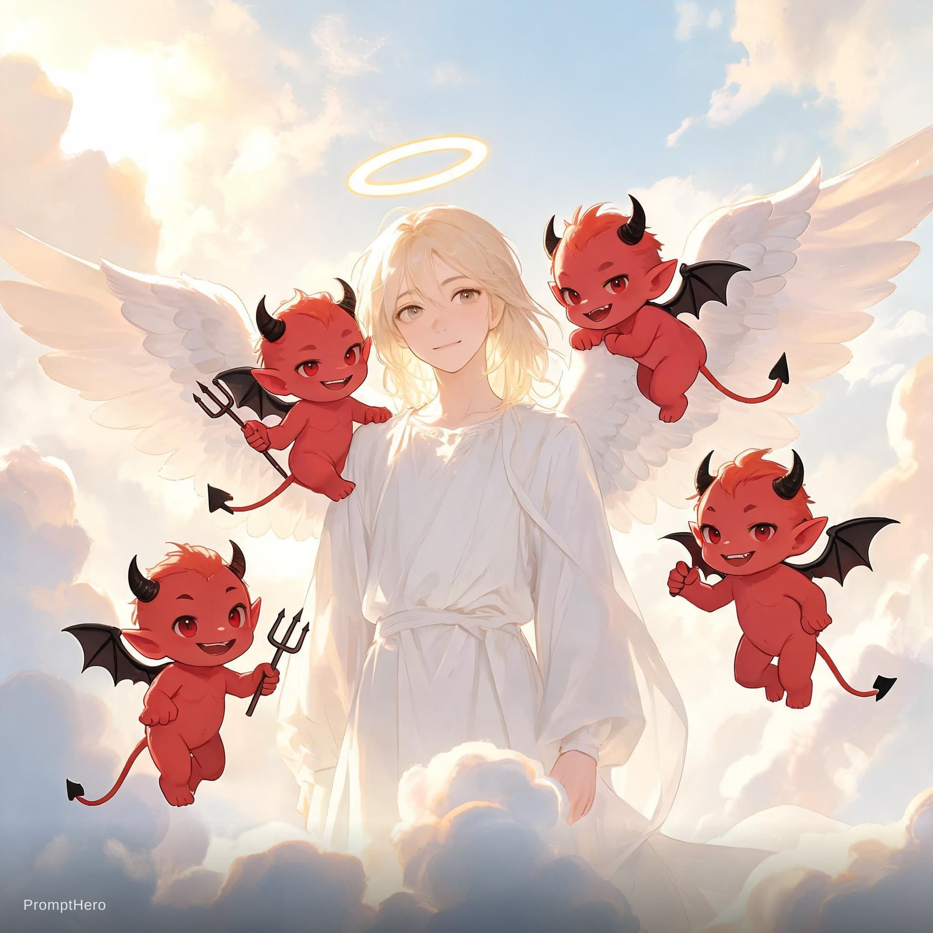 AI generated: Un angel amb els seus quatre dimoniets 