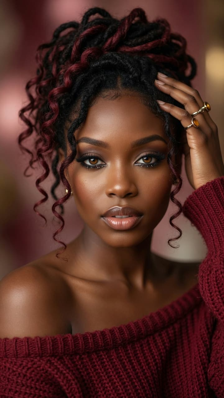 AI generated: A stunning ultra-realistic portrait of a beautiful young Black woman with rich, warm deep-brown skin...