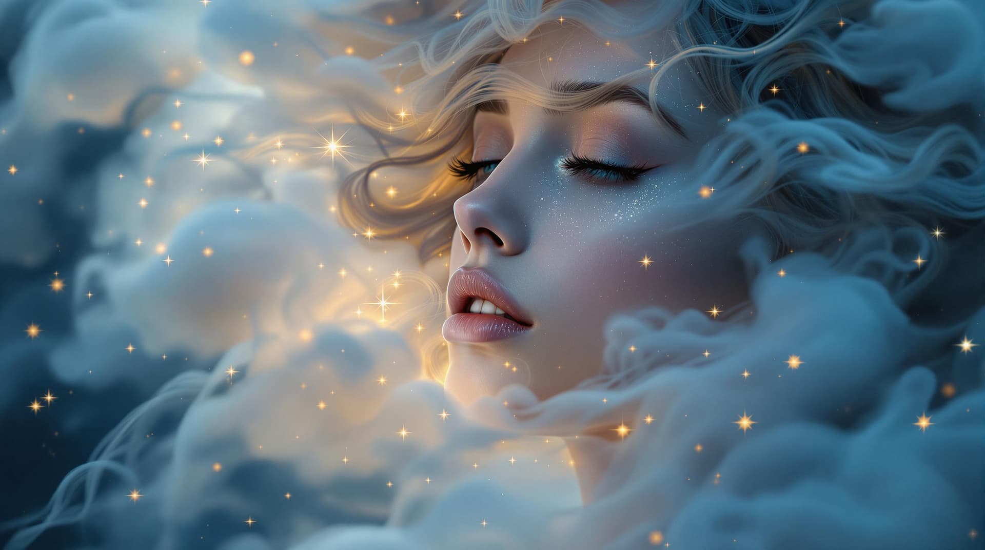 AI generated:  a misty blue and earth tones vaporous cloud, resembling a celestial aura, with the gentle, wispy te...