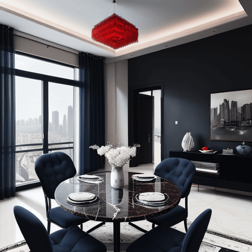 AI generated: high resolution photography interior design, spacious apartment, dinning room and living room view, ...