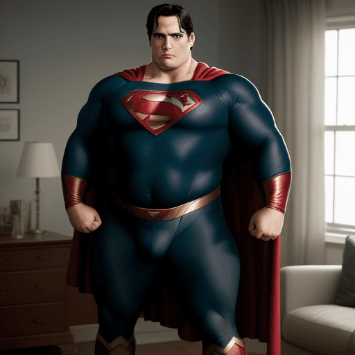 AI generated: henry cavill, fat superman, 3/4, old, grey hair, full body with red underwear 