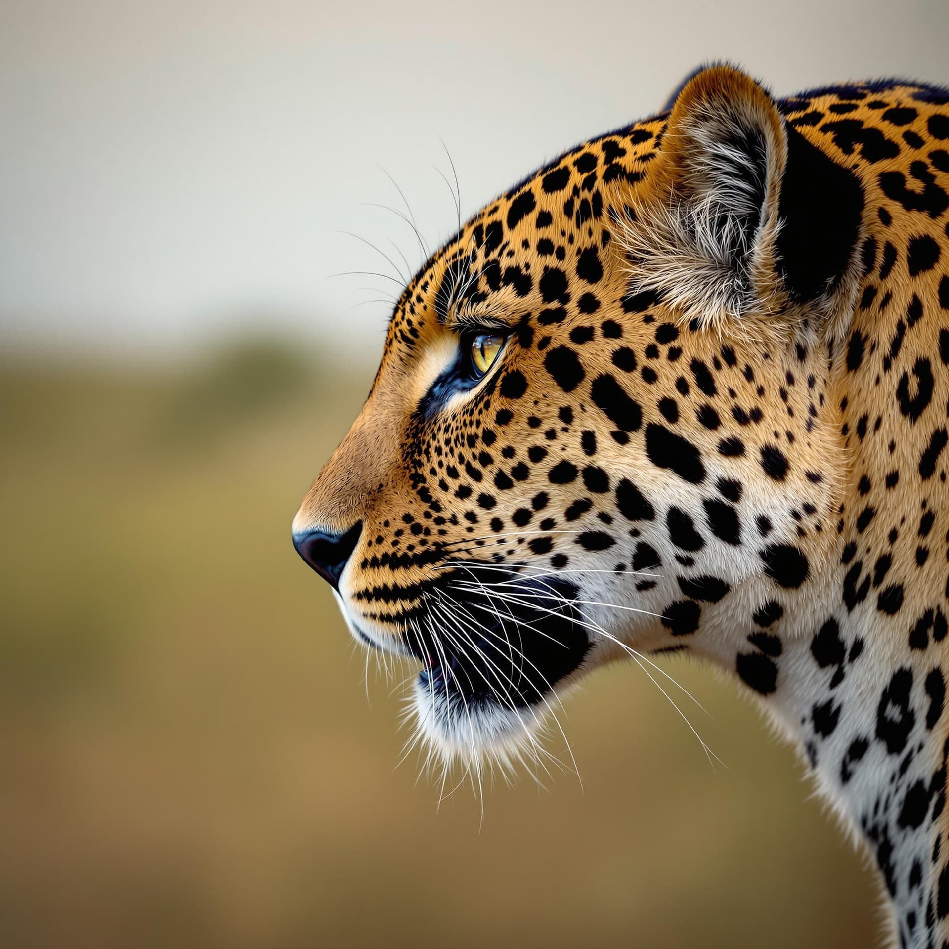 AI generated: 3d photorealistic photo, side profile of a jaguar on the Serengeti, extreme close-up, in the style o...