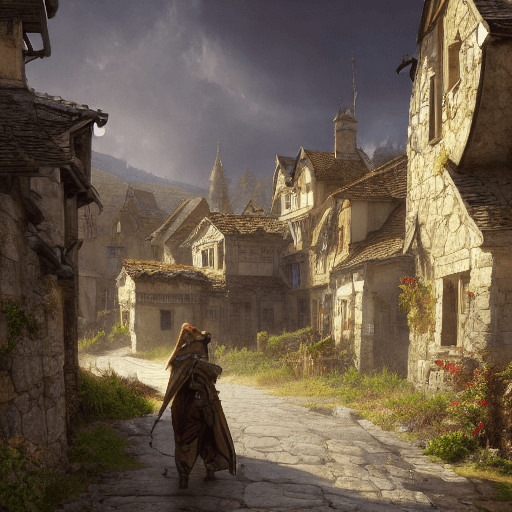 AI generated: """a beautiful dark fantasy medieval large village with several houses made of stones in a beautiful...