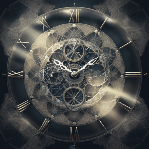 AI generated: Mystical transparent clock symbolizing the bond between past and future, intricately designed gears ...