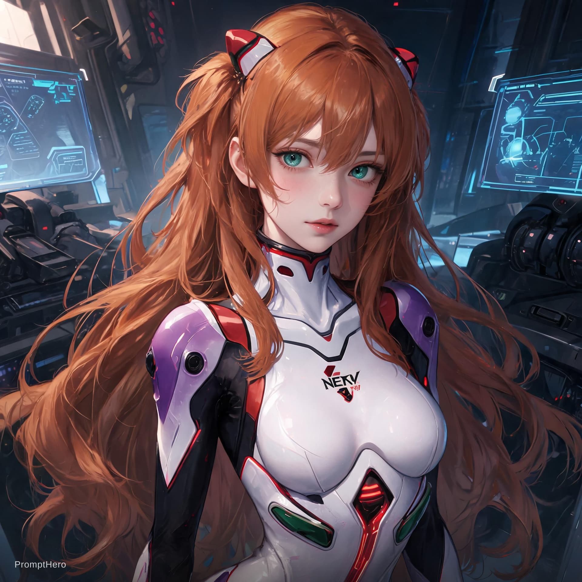 AI generated: Hyper realistic painting of a beautiful girl in an EVA plugsuit,hyper detailed,anime,by greg rutkows...