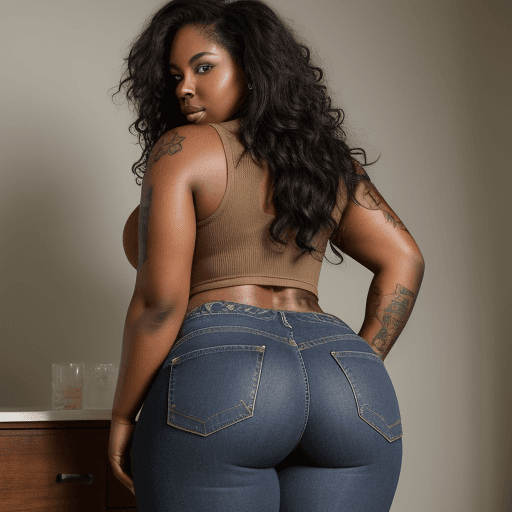 AI generated:  Ebony mature ,Back To Viewer, Knees Apart, as a 35_year_old woman, 44dd_beautiful, tattoos, big rou...