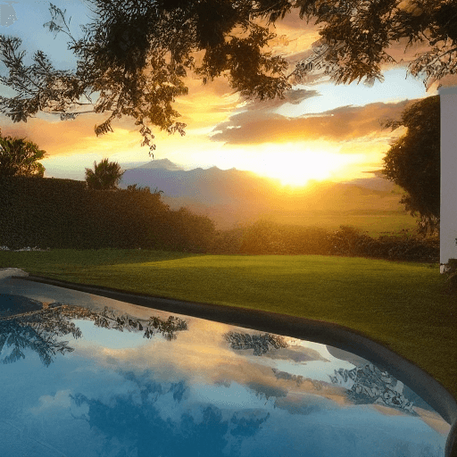 AI generated: sunset under a villa

