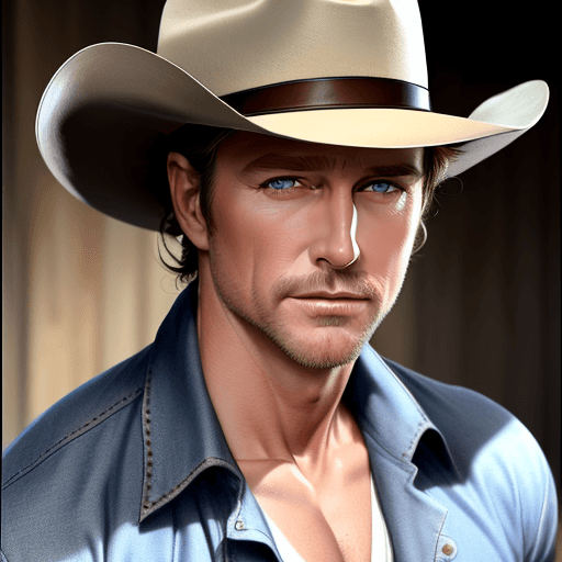 AI generated: hollywood, standing, wearing a stetson hat, perfect eyes, perfect face, colored, male actor, handsom...