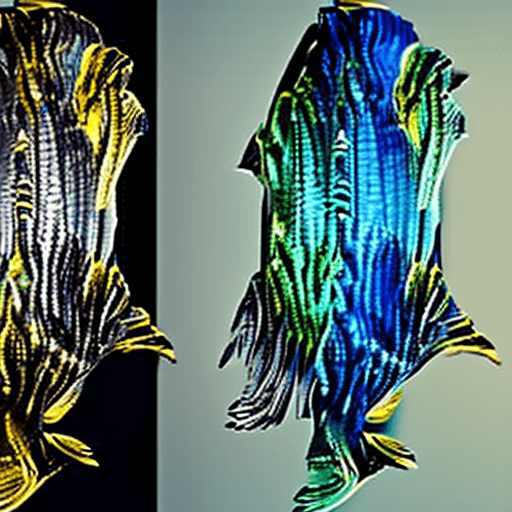 AI generated: (4k 4d rfktrstyle A delicate light bulb has Blue and Yellow Crown Tail Siamese fighting fish swimmin...