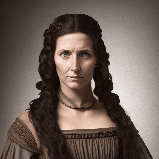 AI generated: Ultra high resolution photography of a medieval Woman with dark curled shoulder length hair named Ac...