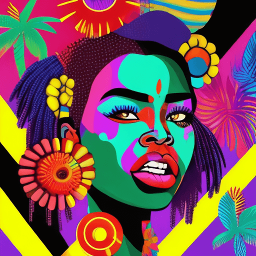 AI generated: Hawaiian artists, modern portrait series of African women in colorful gear, in the style of aggressi...