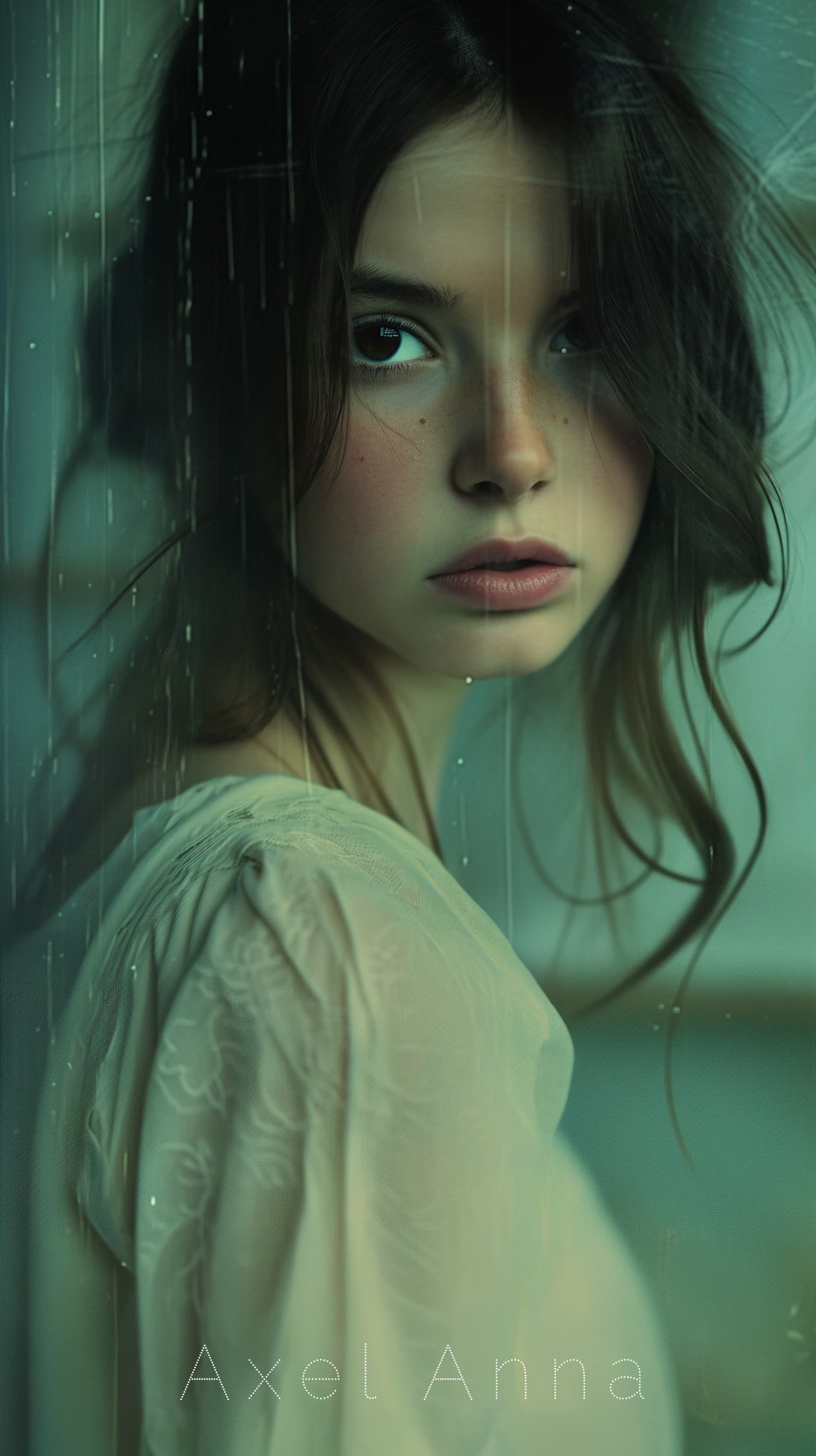 AI generated: moody photography of a girl in front, bokeh effect, unbalanced image position, in the style of silen...