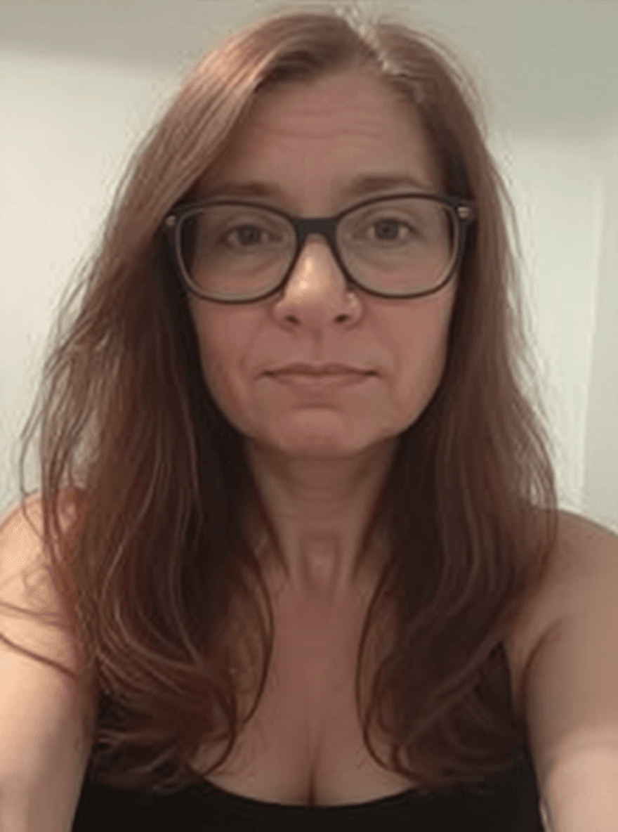 AI generated: big nosed woman with bulbous massive nose, bare shoulders,glasses