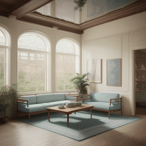 AI generated: High resolution photography interior design, dreamy sunken living room conversation pit, wooden floo...