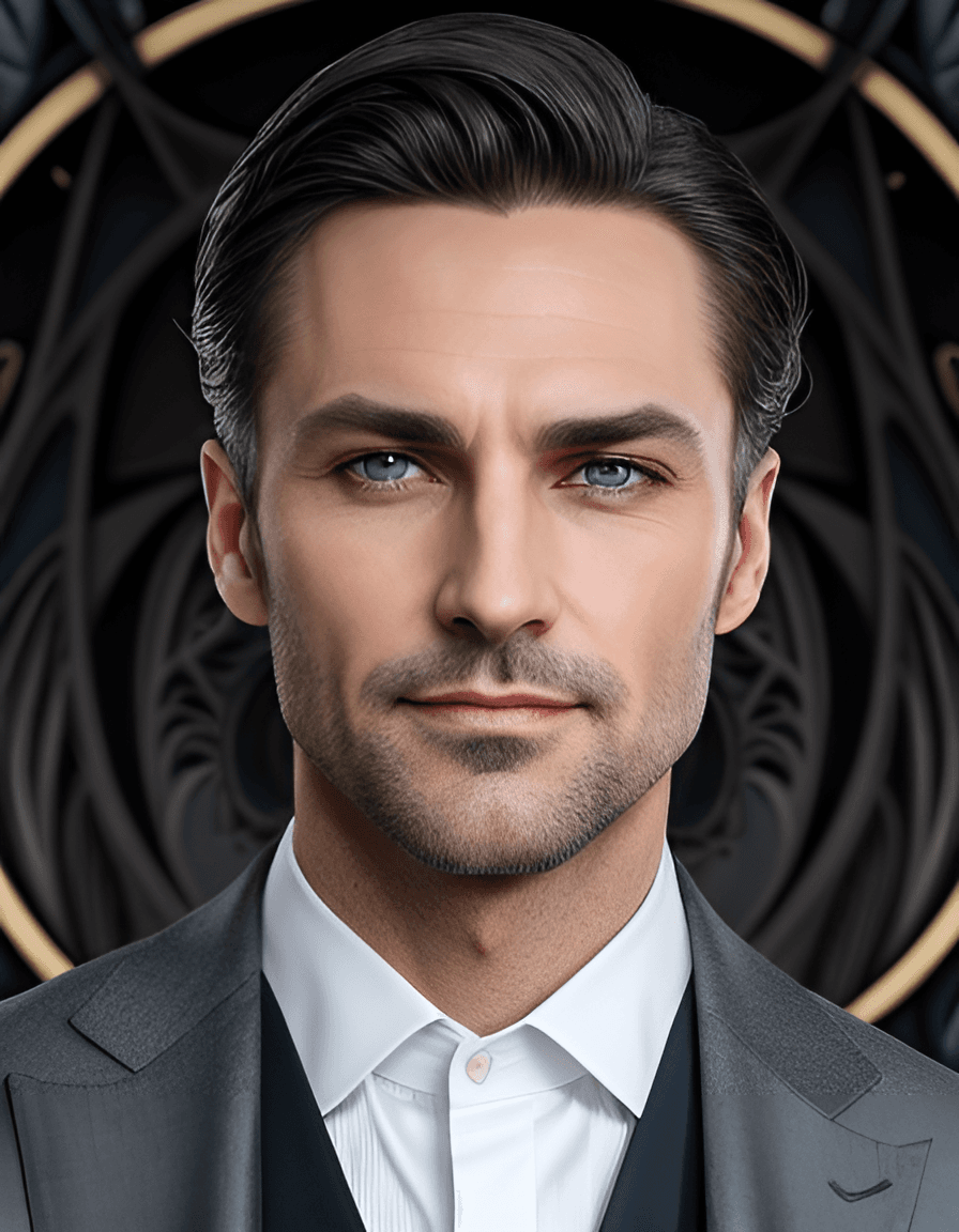 AI generated: front on (close up) portrait of a powerful man in contemporary clothing, hand extended in greeting, ...