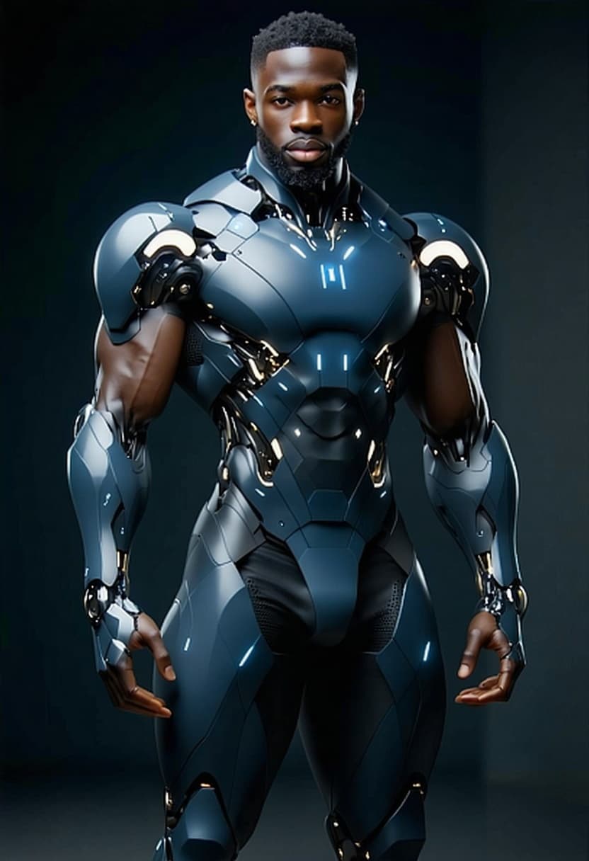 AI generated: Create a new image of the reference character: this AI Black male character operative, Aetheron (Tan...