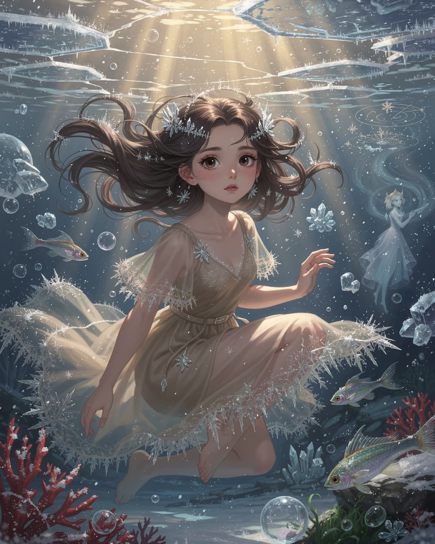 AI generated: Ilustração digital no estilo Sam Yang (samdoesarts), jovem mulher contemplativa e etérea com express...