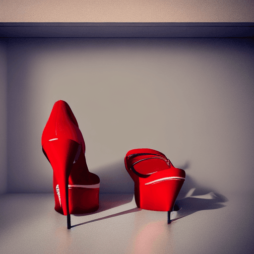 AI generated:  red high heels shoes in the room with window stylish just shoes in the big empty room  A ray of sun...