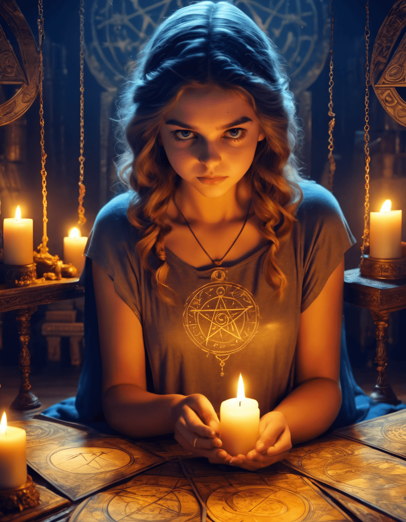 AI generated: Masterpiece, Best Quality, Mysterious trio of tarot cards a teenage girl , Dramatic lighting, occult...
