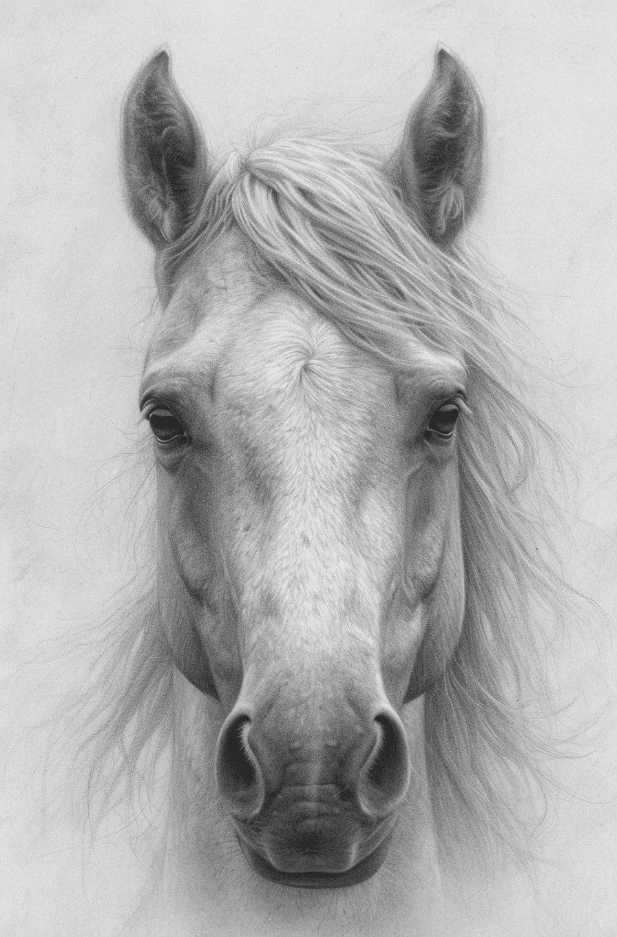 AI generated: a pencil drawing of a horse, in the style of bold, gestural strokes, expressive facial animation, la...