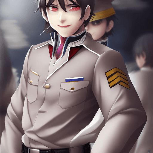 AI generated: Beautiful highschool boy in uniform turns around with a smile with tears, long hair in buns, anime, ...