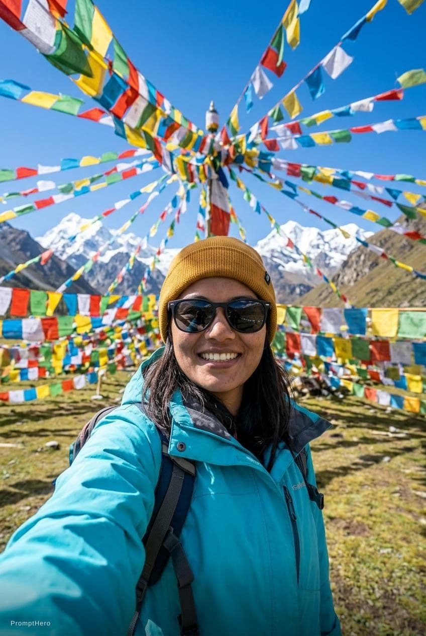 AI generated: Asset type: portrait image for social post
Primary request: create a photorealistic travel selfie po...