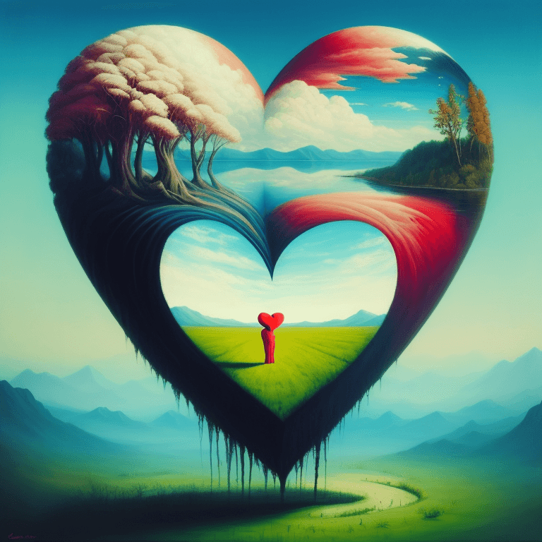 AI generated: Painting, Surreal art, heart, love and nature